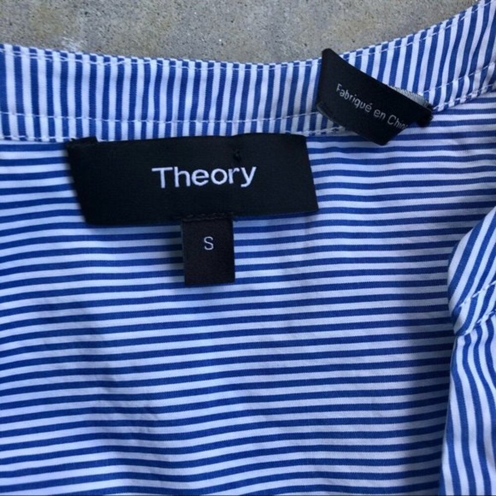 Theory Ofeliah Tunic Top Blue White Stripe Cotton Pullover Blouse Size S - Picture 4 of 6
